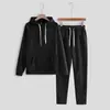 2025 Estilo Coreano Nuevo Color Puro Manga Larga con Capucha Sudadera para Mujer Conjunto Casual Suelto de Dos Piezas para Mujer