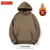 Blusões com Capuz Espessos Forrados com Fleece de Algodão Chinês 420g para Homens e Mulheres, Moletons de Cor Pura, Uniformes de Classe Soltos, Roupas de Trabalho Estampadas