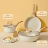 Conjunto de Utensílios de Cozinha de Pedra Maifan Transfronteiriço: Conjunto Multifuncional de Alta Qualidade para Cozinhar Lentamente, Cozinhar no Vapor e Saltear, Adequado para Fogões de Indução, Inclui Frigideira, Panela de Sopa e Wok