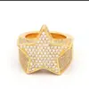 Anel Poligonal de Luxo com Pedras Pretas Europeu e Americano Moda Cruzada Joias Masculinas Brilhante Hip-Hop Anel de Estrela de Cinco Pontas Venda por Atacado