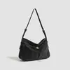 Bolso de Hombro Hobo Minimalista de Gamuza Negro Clásico Cierre de Nudo Dorado Vintage Cruzado Relajado para el Día a Día