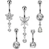 Anillos para Ombligo de Acero Inoxidable Europeos y Americanos para E-Commerce con Colgantes de Flor, Mariposa, Circonita y Gota de Agua, Joyería para Piercing de Ombligo