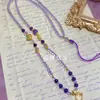 Cadena Cuerda de Amatista Original con Cuentas de Cristal Blanco Hebilla Universal Hebilla de Liberación Rápida Tarjeta de Buda Colgante Único Tarjeta Tailandesa Thangka 4mm
