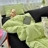 Conjunto de Cuatro Piezas de Algodón Lavado en Color Contrastante Estilo Blogger, Funda Nórdica de Color Puro para Dormir tipo Piel, Juego de Tres Piezas de Sábanas para Cama de Estudiante