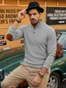 Top de hombre de jacquard texturizado con cuello mao estilo americano transfronterizo con parches de manga de color contrastante, polo casual de punto de manga larga Amazon