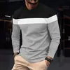 2026 Ropa de Comercio Exterior para Hombre Tallas Grandes Bloque de Color Cuello Redondo Manga Larga Camiseta Base Camiseta Ropa para Hombre Europea y Americana