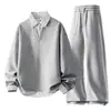 Traje Deportivo Casual de Dos Piezas Falsas para Primavera y Otoño para Hombre, Sudadera de Cuello Redondo Talla Grande y Pantalones Deportivos, Conjunto de Pantalones Anchos para Hombre, Algodón para Hombre