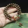 Pulsera rosario de sándalo dorado Guofeng de 8 mm de doble círculo, pulsera de garra de gato, cuentas de Buda para manualidades, joyería de madera para jugar, venta al por mayor