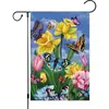 Bandera de Jardín de Primavera de Lino Estilo Granja Temu Transfronteriza Flores Animales Festival Fiesta Decoración de Patio Bandera