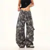 Pantalones Cargo Camuflaje Scimitar Estructura Lavada Desgastada Retro Americano Caja Street Sueltos Pierna Ancha Casual Jeans