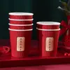 Copos de papel de casamento banquete de casamento engrossado copos de casamento descartáveis casamento em casa copos de água festivos vermelhos suprimentos de casamento