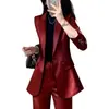 Elegante Traje Sastre con Estampado Rojo para Mujer, Nuevo Otoño 2026 Ropa Formal Profesional, Conjunto de Dos Piezas con Saco y Pantalones