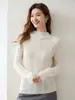Suéter de cachemira con patrón de trenza hueca para mujer, cuello semi-alto, manga larga, tejido de punto tipo pullover, estilo casual y versátil, prenda base