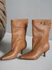 2026 Tendencia Otoño Invierno Nuevas Botas de Moda con Hebilla Retro de Tacón Alto para Mujer, Botas de Moda de Temperamento Delgado hasta la Mitad de la Pantorrilla, Botas Cortas