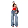 Jeans de pierna ancha curvados de cintura alta estilo retro americano con diseño de lavado pesado, pantalones vaqueros de corte holgado para mujer, Sudeste Asiático