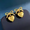 Pendientes Simples Dulces de Corea del Sur Nuevos Pendientes Metálicos Brillantes de Lazo Corazón Tridimensional de Cobre
