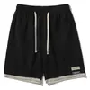 Calça Reta Fina Patchwork Simples Retro Japonesa Unissex Tendência Streetwear Capris Tecidos Comprimento do Joelho