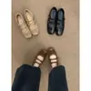 Zapatos Planos de Diseño Nicho Estilo Coreano Mary Janes para Mujer, Zapatos Pequeños de Piel, Planos Retro Franceses de Doble Botón para Otoño e Invierno