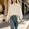 Suéter de punto gris estilo coreano, holgado, cuello polo, manga larga para mujer, top base para otoño e invierno