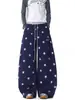 Roupa de Casal: Calça Casual Ampla de Cintura Alta Estilo College com Estrelas para Homens e Mulheres, Calça Reta Ampla de Cintura Alta com Estampa Completa