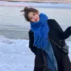 Bufanda de Mohair Azul para Mujer Invierno Estilo Coreano Bufanda Gruesa Cálida 2025 Nuevo Chal de Alta Gama