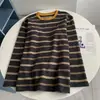 Capa interior de forro polar cepillado con rayas de pelo de conejo, Camiseta metálica de manga larga, Cuello redondo con bloques de color, Terciopelo alemán, Top holgado estilo perezoso de otoño e invierno