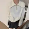 Nuevo Suéter de Punto Versátil Estilo Coreano Otoño/Invierno 2026 para Mujer con Cuello Azul Marino, Media Cremallera y Diseño de Canalé Suave
