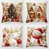 Venta Caliente Transfronteriza Funda de Cojín Navideña Sofá Sala de Estar Reno Rosa Muñeco de Nieve Decoración del Hogar Funda de Cojín