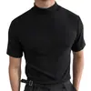 2023 Amazon Comercio Exterior Ropa de Hombre Europea y Americana Otoño e Invierno Camiseta de Manga Corta de Cuello Alto Camiseta Básica para Hombre Top de Color Sólido