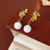 Pendientes Redondos de Zirconia con Forma de Flor de Loto y Aguja Plateada Estilo Chino Nuevo Moda Retro Pendientes Tendencia Nacional Pendientes de Temperamento de Gama Alta Venta al por Mayor