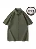 Camisa de Manga Corta de Algodón Puro Estilo Americano para Hombre, Algodón Cepillado, Engrosada, Oversize, Camisa Casual para Hombre, Corte Holgado, Talla Grande, Estilo Holgado