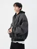 Diseño Original Retro Americano Uniforme de Béisbol para Hombre Otoño e Invierno Holgada Casual Corta con Capucha Textura de Piel Sintética Chaqueta