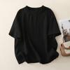 Foto Real de Nueva Camiseta Artística Estilo Vintage 2026 para Mujer, Camiseta de Manga Corta con Cuello Redondo de Canalé Empalmado, Suéter Casual