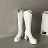 Botas de Moda de Charol Geniales de Tacón Alto Hasta la Rodilla para Mujer Cremallera Tacón Grueso Botas de Piel Nicho Impermeables Plataforma Adelgazantes Botas de Montar para Mujer