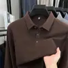 Camisa Polo de Manga Larga de Mezcla de Lana y Seda de Lujo con Cuello de Solapa, Nueva Camiseta Casual de Negocios para Hombre Otoño