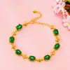 Exquisito Pulsera de Arena Dorada con Calcedonia Verde Imitación, Joyería de Imitación de Rubí de Moda para Mujeres, Popular en Transmisiones en Vivo de Tiktok y Plataformas de Micronegocios