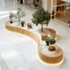 Centro Comercial Macetero Curvo con Banco Asiento para Paisajismo Exterior Integrado con Tira de Luz LED Oficina de Ventas Forma Irregular Plantación