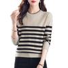 Moderna Camiseta de Rayas de Manga Larga con Cuello Redondo para Otoño e Invierno, Suéter de Punto con Bloques de Color, Holgado y Versátil, Suéter Básico Adelgazante