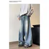 Ventas directas de fábricas transfronterizas: Jeans curvos de pierna ancha estilo americano para hombre, pantalones rectos de corte holgado de moda para primavera y otoño