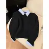 Otoño/Invierno 2026 Nuevo Estilo Más Vendido Diseño Original de Alta Calidad Tejido Falso de Dos Piezas Suéter con Cuello de Solapa Suave y Acogedor Top para Mujer