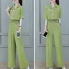 Traje de Oficina Elegante de Moda Nuevo de Verano Top Corto Delgado Ajustado Pantalones de Pierna Ancha Recta Conjunto de Dos Piezas Ropa para Mujer