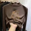 Top térmico de cuello medio forrado de forro polar para niñas, otoño e invierno, capa interior cálida, forrado de forro polar, camiseta de manga larga para niños mayores, moderno