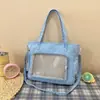 Bolso de hombro grande de moda estilo coreano y japonés para niñas, adecuado para que las estudiantes lo usen como mochila escolar o bolso de mano, con un diseño transparente y una correa de doble hombro