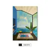 Eco del Mar: Pintura Decorativa de Paisaje Marino Azul Nórdico, Arte de Pared Abstracto de Gama Alta para Fondo de Sala de Estar