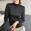 H129 Oli Velvet Camiseta Base de Cuello Alto Medio para Mujer, Ajuste Delgado Otoño e Invierno, Forro Polar, Engrosada, Cálida de Manga Larga