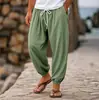 Pantalones Anchos de Algodón y Lino para Hombre Estilo Otoño Pantalones de Chándal de Verano Cintura Elástica Rectos de Cintura Alta Color Sólido Cómodos y Transpirables