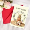 Tarjeta de Saludo de Pascua Nueva Transfronteriza con Juego de Sobres, Tarjeta de Mensaje Creativa con Elementos de Conejito, Huevo y Pascua