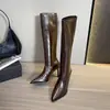 Botas Largas para Mujer Chuyuji 2026 Nuevo Estilo Europeo y Americano Tacón Alto Punta Fina Marrón Vintage Tacón Delgado Botas Ajustadas Debajo de la Rodilla