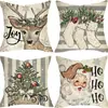 Funda de Almohada Navideña Nueva Papá Noel Alce Copo de Nieve Pino Lino Estampado Almohada Decorativa para Sofá