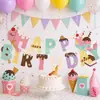 Decoraciones para fiesta de cumpleaños temáticas de postres y dulces de verano transfronterizos: guirnaldas de banderas, pancartas de conos de helado, decoraciones colgantes en espiral, adornos para pasteles y artículos de exhibición